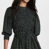 Casual Dresses * | Discount Apiece Apart Aldea Smocked Mini Dress Black And Green Stripes