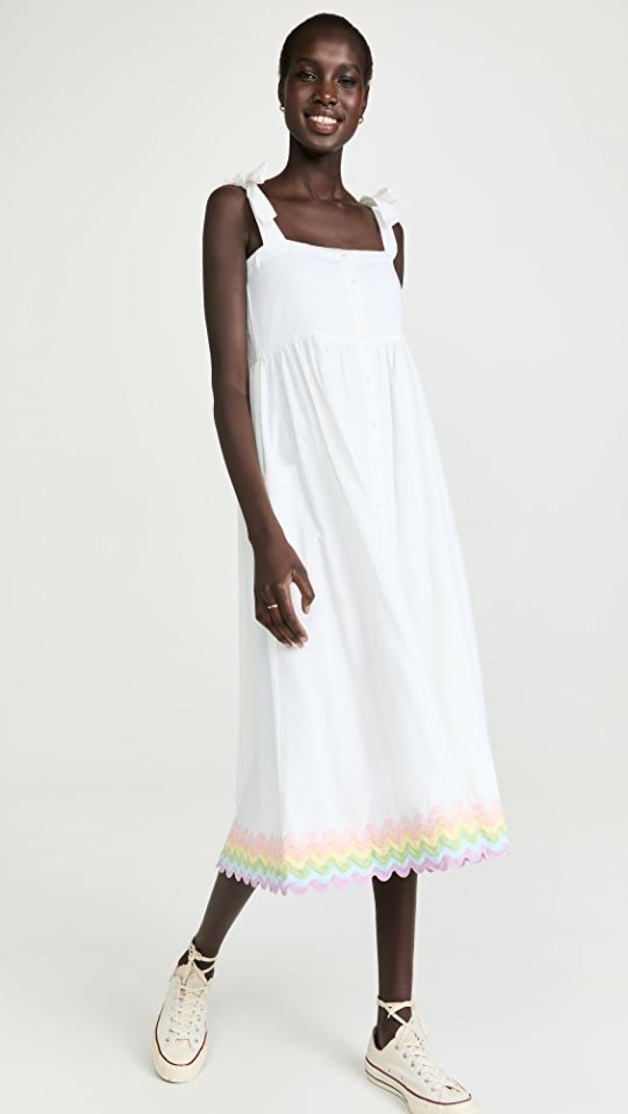 Casual Dresses * | Best Pirce Juliet Dunn Tie Shoulder Dress White/Pastel Rainbow