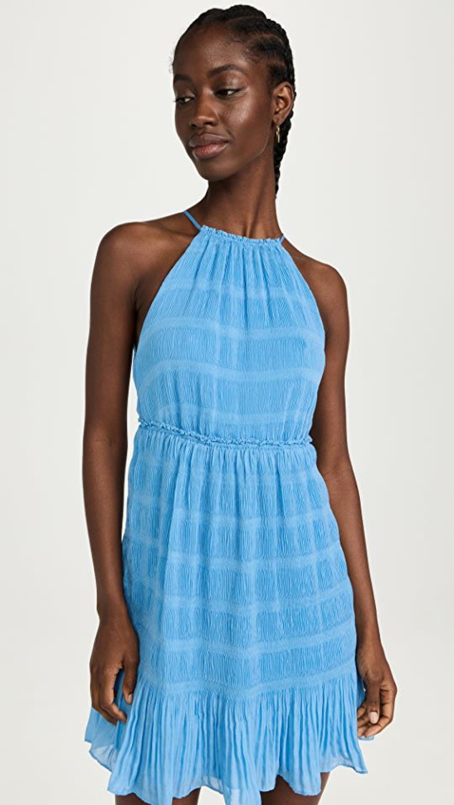 Casual Dresses * | Best Deal Rebecca Taylor Pleated Voile Short Dress Cerulean