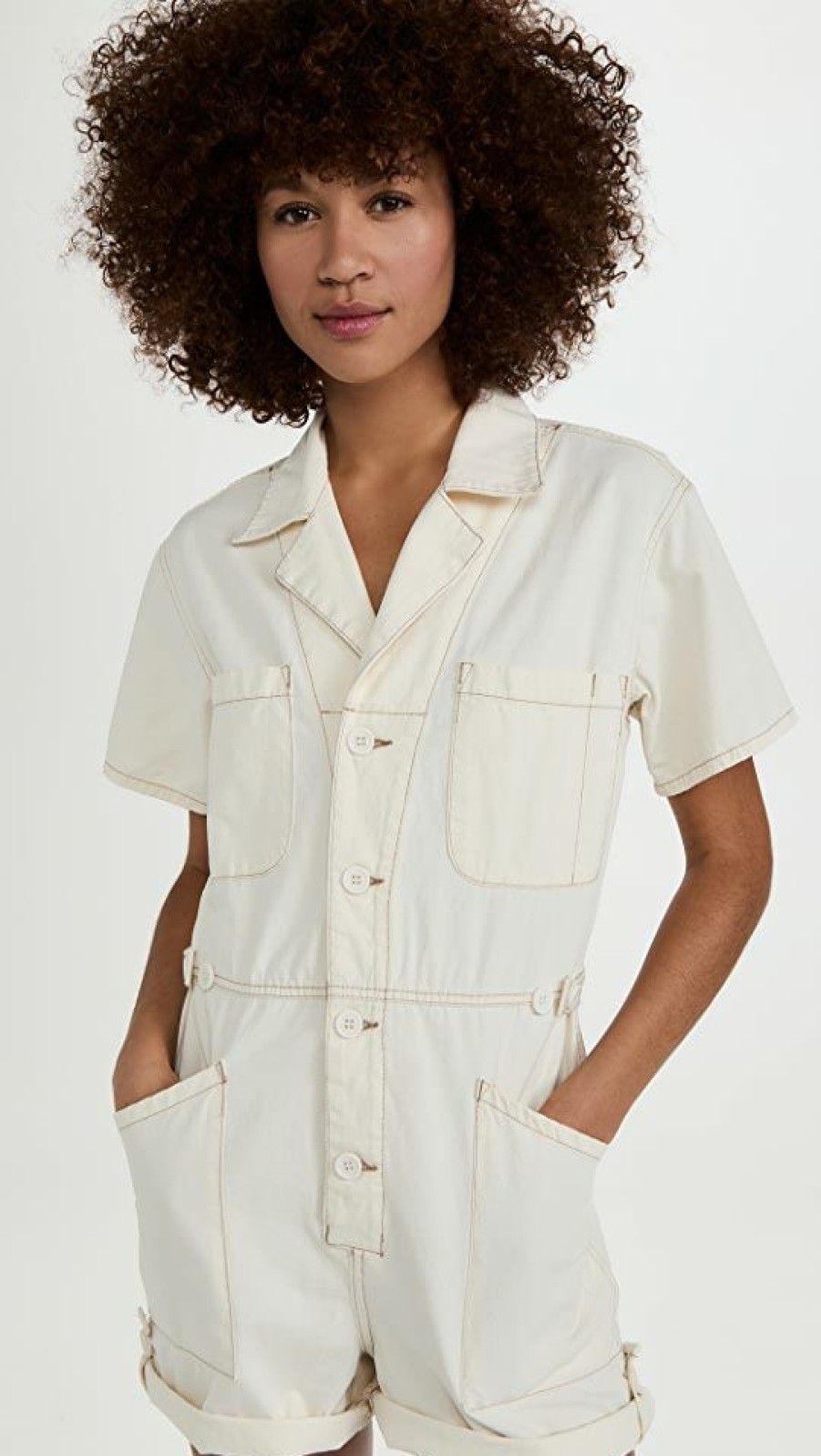 Rompers * | Coupon Pistola Denim Parker Field Suit Romper Ecru