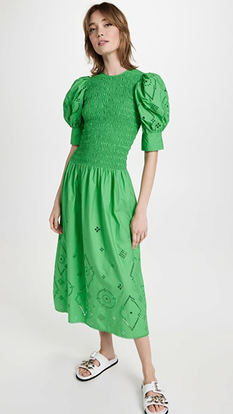 Casual Dresses * | Best Pirce Ganni Broderie Anglaise Dress Kelly Green