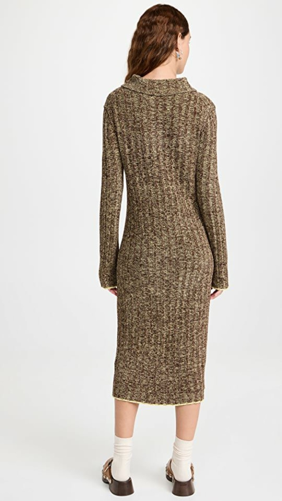 Casual Dresses * | Best Deal Acne Studios Ribbed Knit Dress Coffee Brown/Pale Yellow