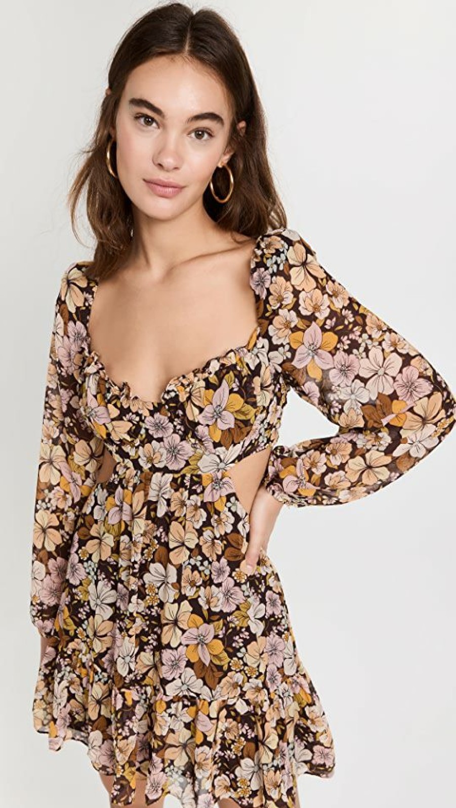 Casual Dresses * | Best Reviews Of Astr The Label Teyla Dress Brown-Yellow Floral