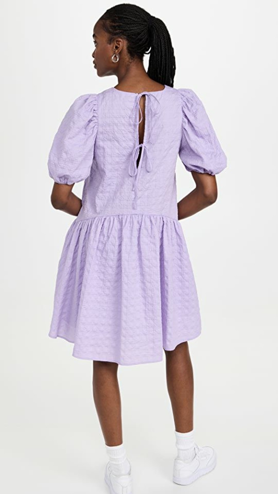 Casual Dresses * | Best Pirce English Factory Back Tie Jacquard Puff Dress Lavender