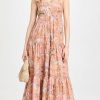 Casual Dresses * | Best Sale Zimmermann Cira Tie Shoulder Midi Dress Mocha Multi Floral