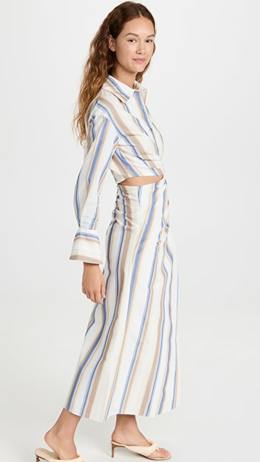 Casual Dresses * | Best Reviews Of Jonathan Simkhai Marge Stripe Heavy Cotton Midi Dress Nougat Stripe