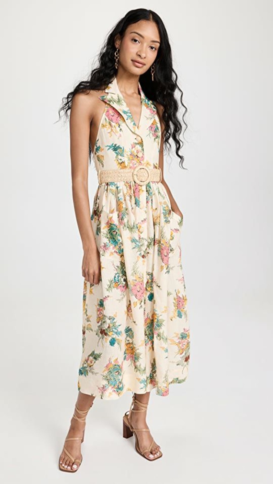 Casual Dresses * | Best Reviews Of Zimmermann Clover Halter Shirt Dress Honey Peony Floral